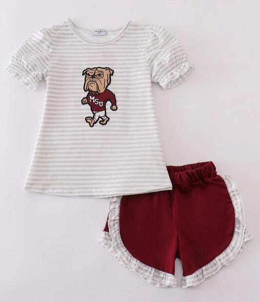 MSU Bully Applique Short Set