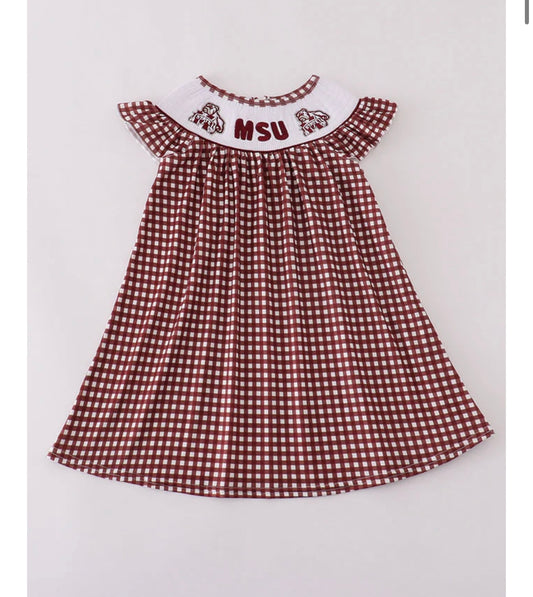 MSU Machine Smocked Gingham Dress
