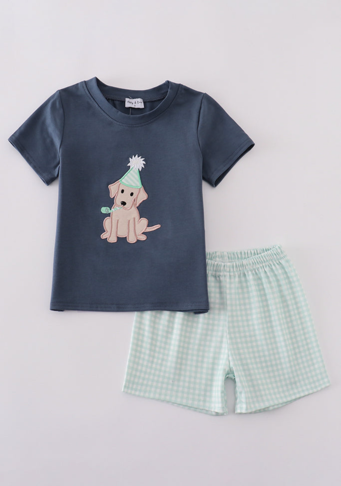 Boys Birthday Puppy Gingham Set
