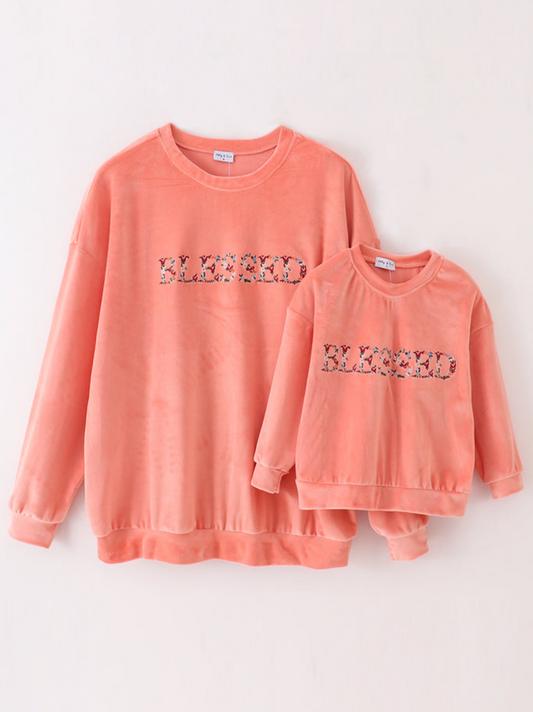 BLESSED Flower Stitched Velvet Top