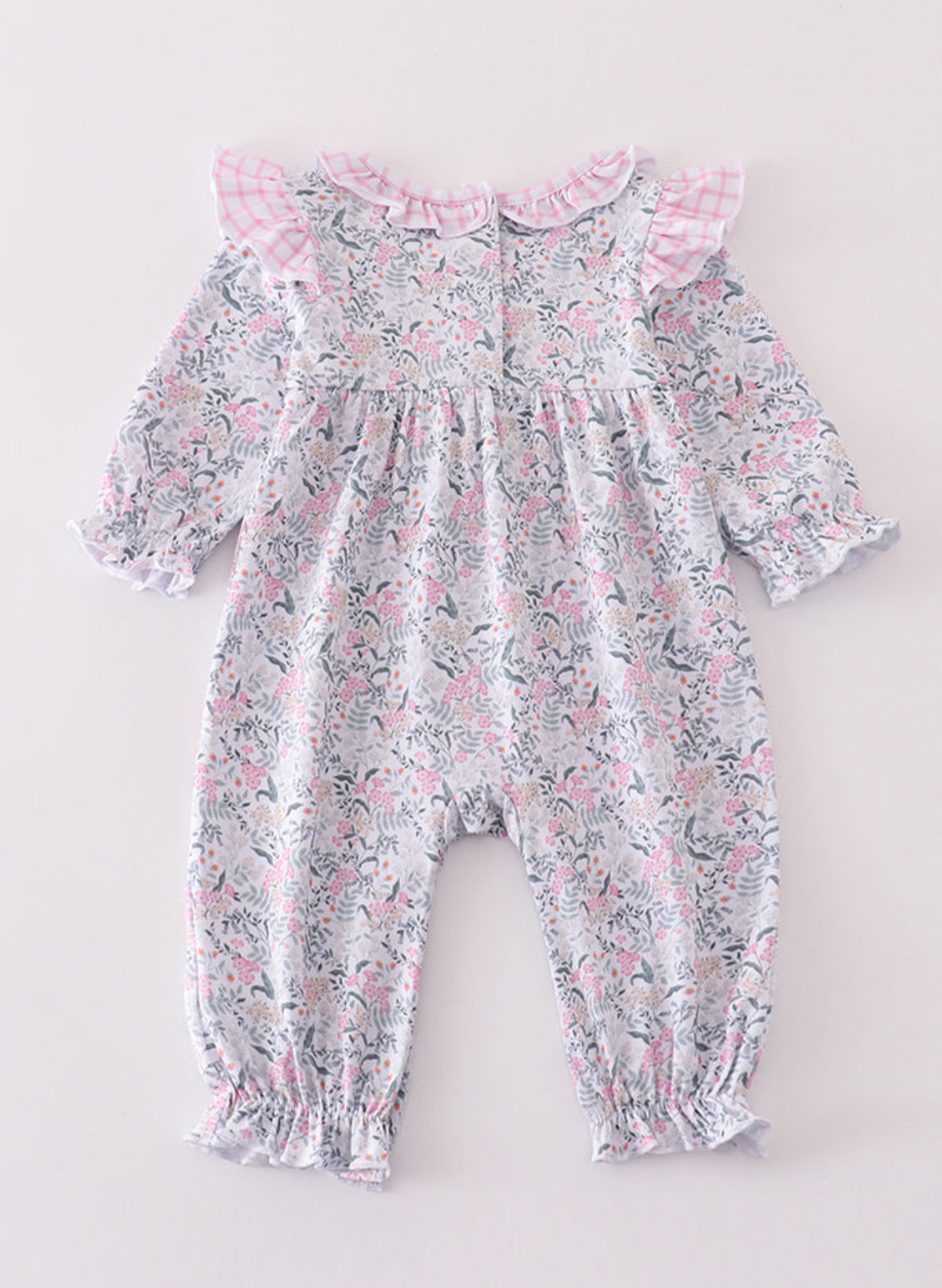 Floral Print Cow Embroidered Girls Romper