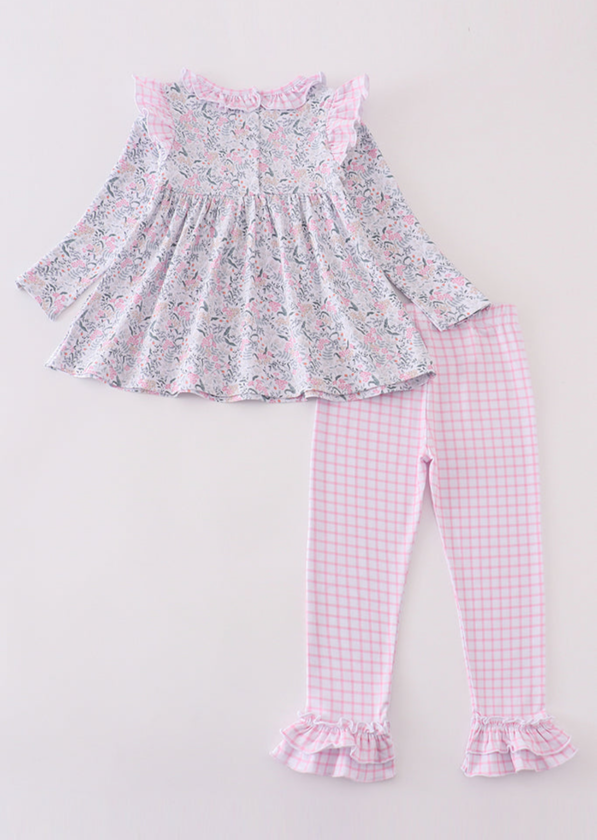 Floral Print Cow Embroidered Girls Set