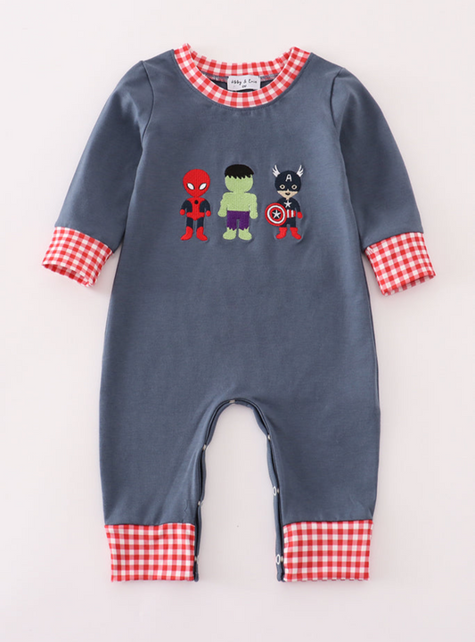 Boys Superhero Embroidered Romper