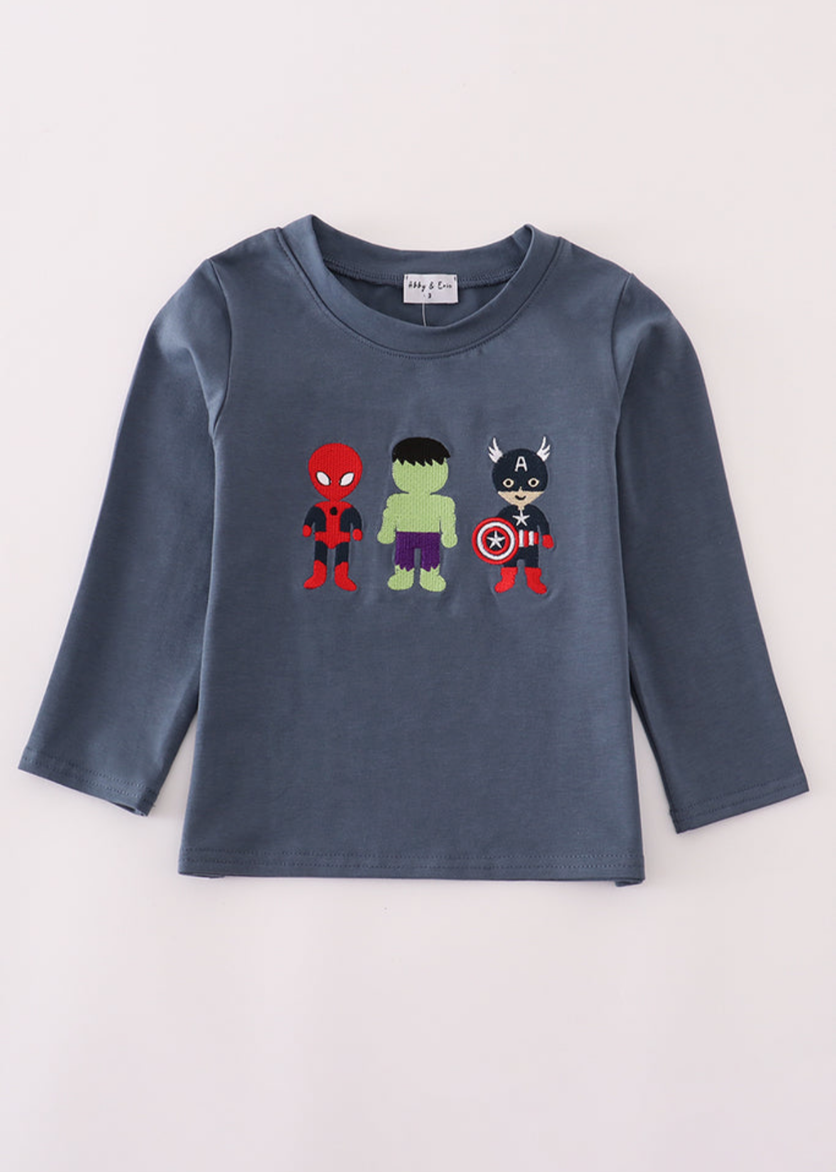 Boys Superhero Embroidered Long Sleeve Tee