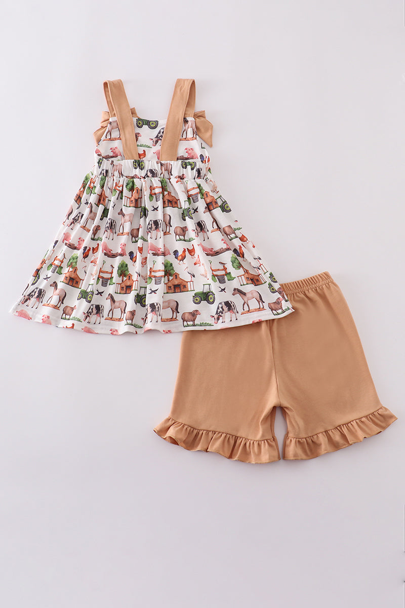 Farm Print Bow Girls Set