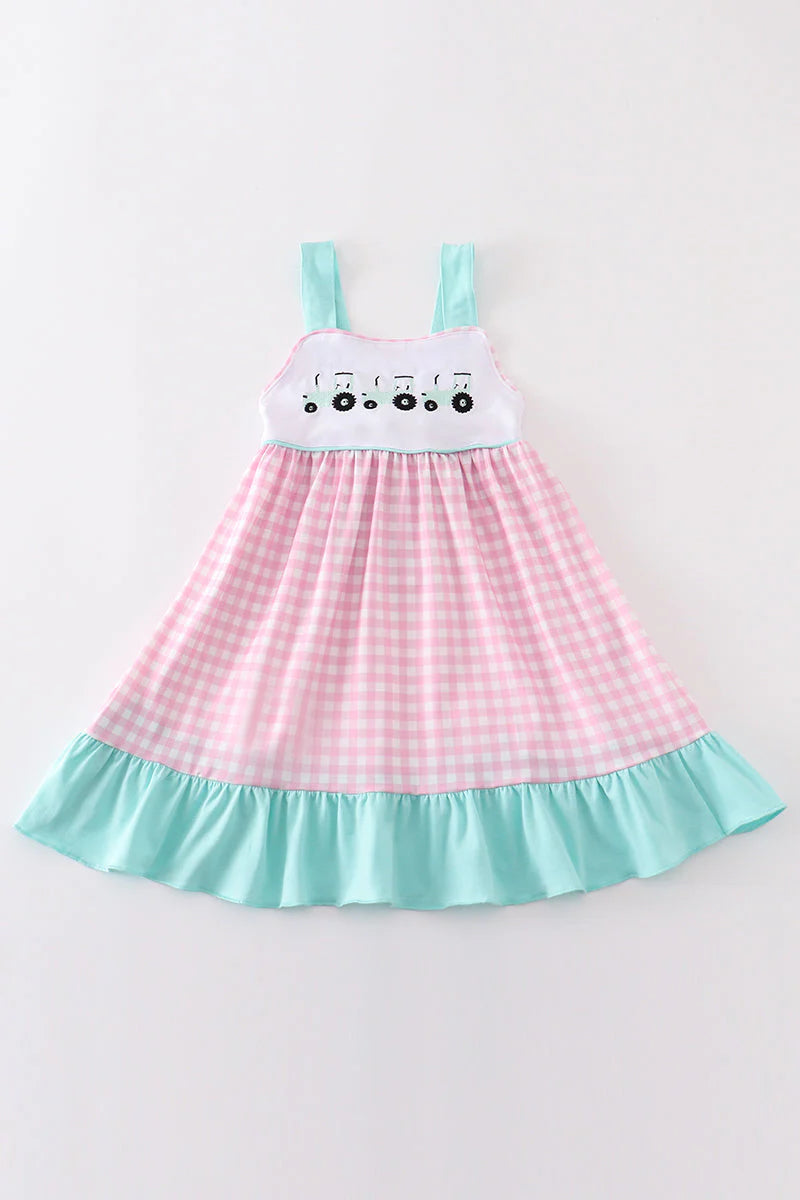 Gingham Tractor Girls Dress
