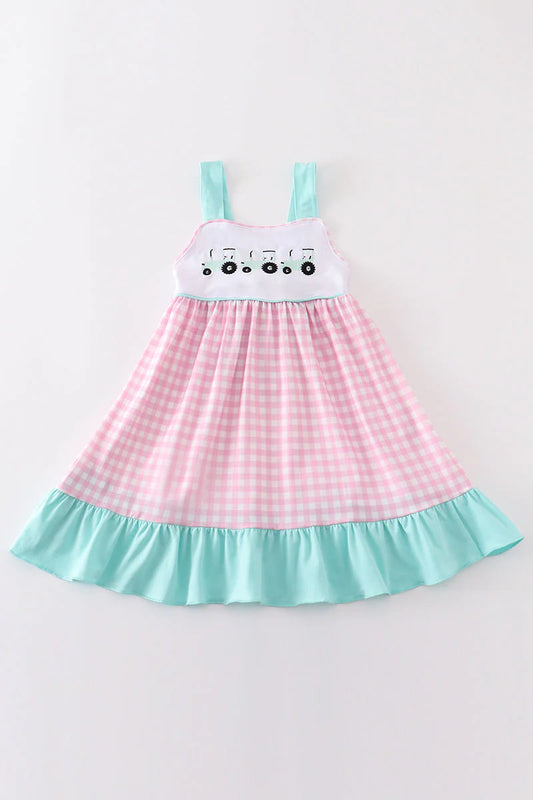 Gingham Tractor Girls Dress