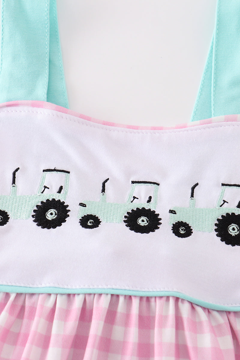 Gingham Tractor Girls Dress