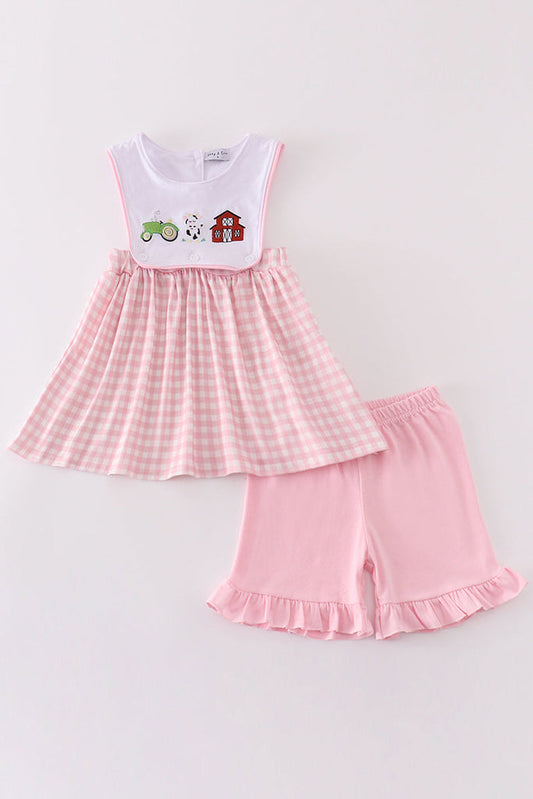 Barn Party Girls Pink Gingham Set