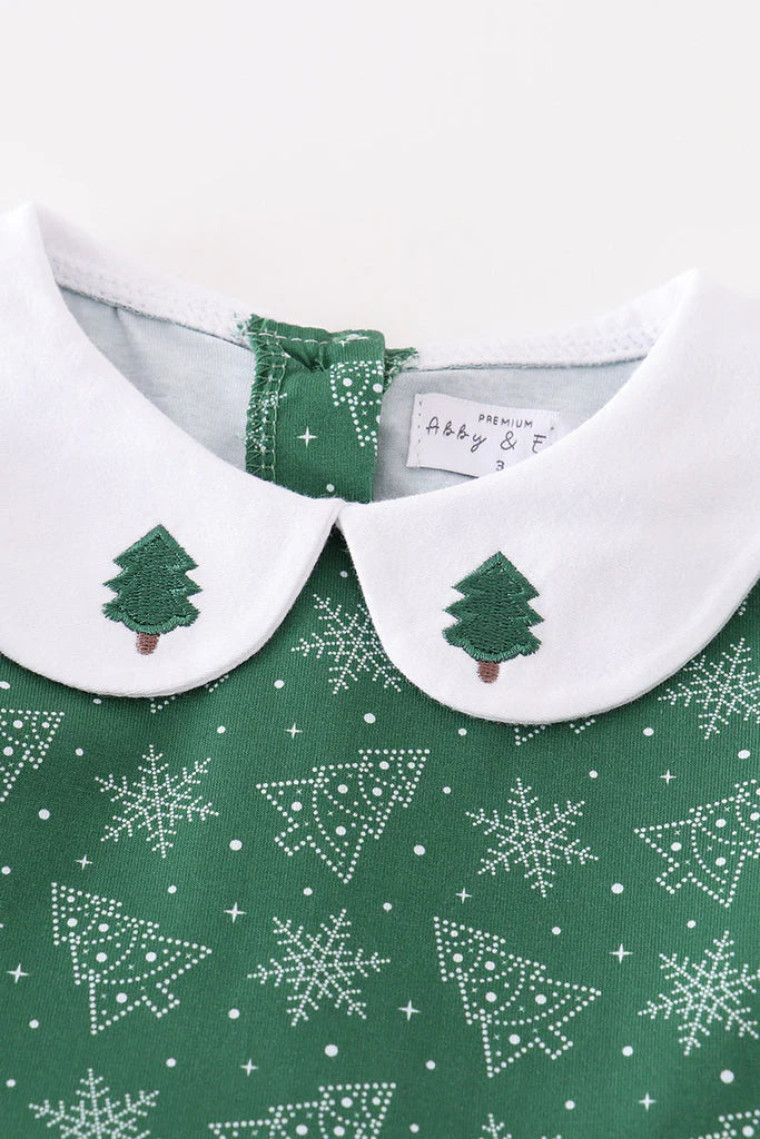 Premium Green Christmas Tree Girls Dress