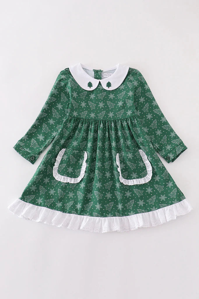 Premium Green Christmas Tree Girls Dress