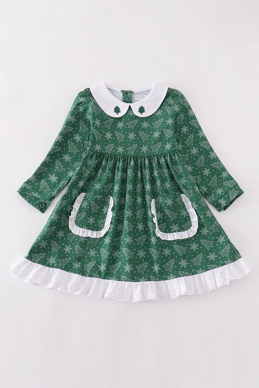 Premium Green Christmas Tree Girls Dress