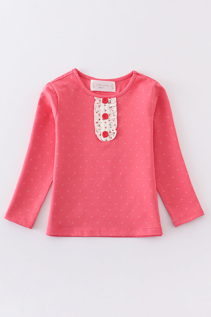 Platinum Pink Dot Ruffle Girl Long Sleeve Top