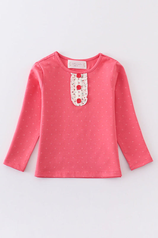 Platinum Pink Dot Ruffle Girl Long Sleeve Top