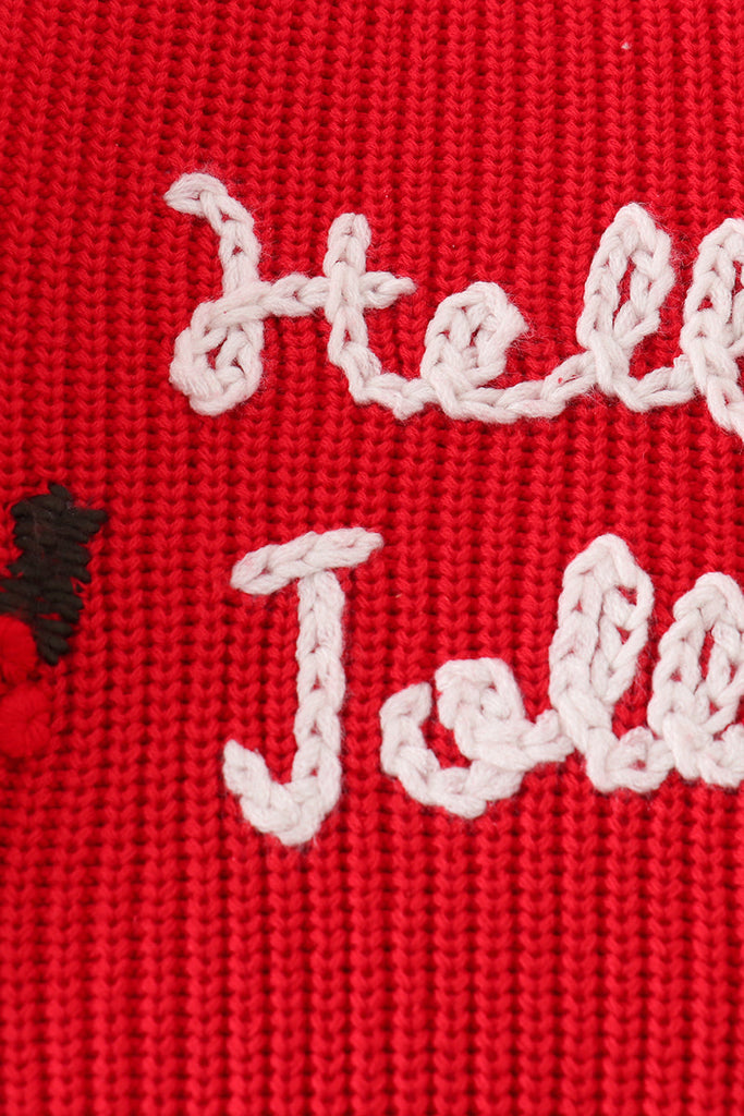 Red "Hello Jolly" Hand Embroidery Jumper Sweater