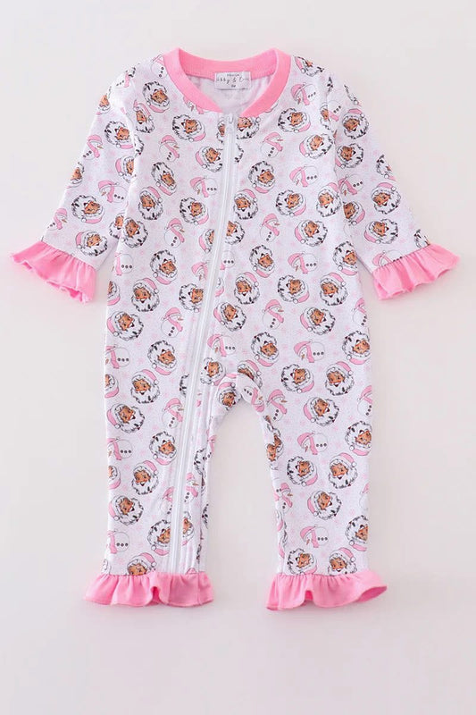 Premium Pink Christmas Santa Claus Print Girl Pajama Onesie