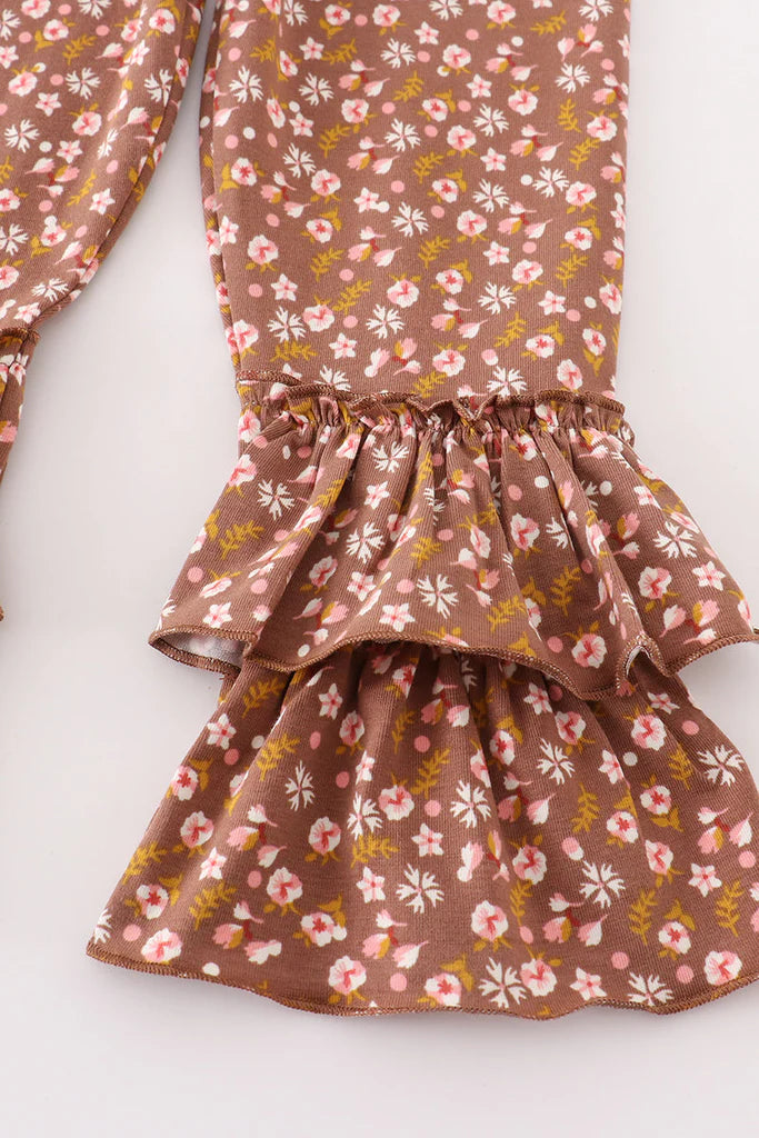 Platinum Brown Layered Girls Ruffle Pants