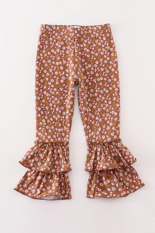 Platinum Brown Layered Girls Ruffle Pants