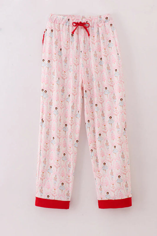Adult Pink and Red Ballerina and Bows Christmas Pajama Pant