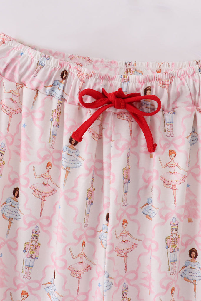 Adult Pink and Red Ballerina and Bows Christmas Pajama Pant