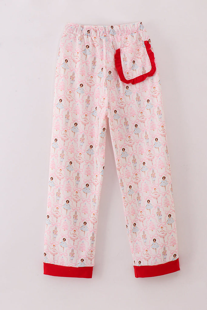 Adult Pink and Red Ballerina and Bows Christmas Pajama Pant