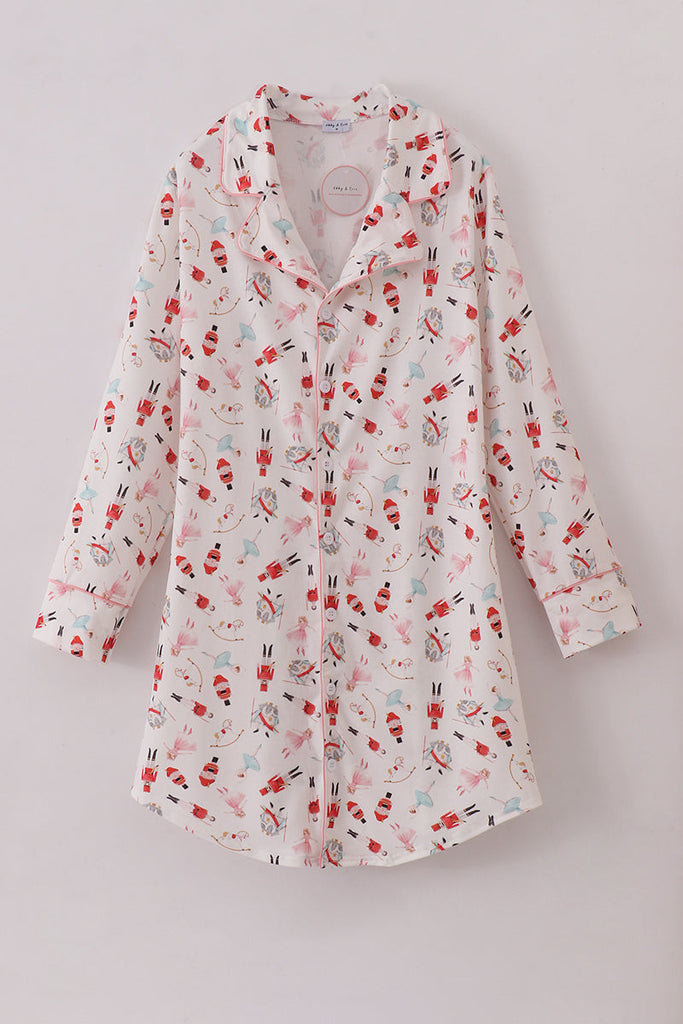 Adult Nutcracker Print Christmas Pajama Dress