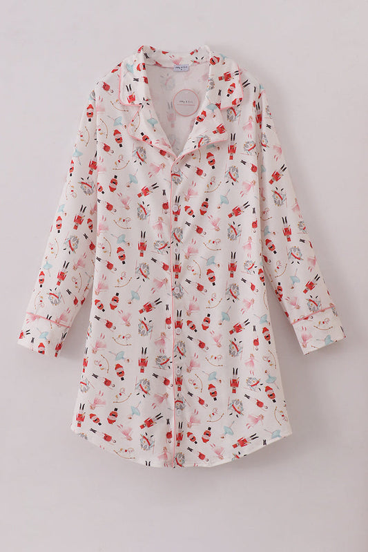 Adult Nutcracker Print Christmas Pajama Dress