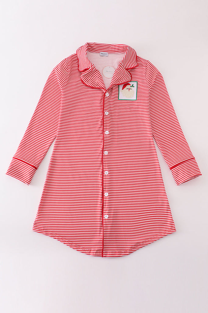 Adult Red Stripe Santa Embroidery Christmas Pajama Dress