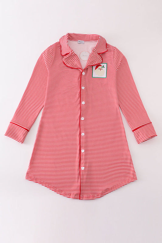 Adult Red Stripe Santa Embroidery Christmas Pajama Dress