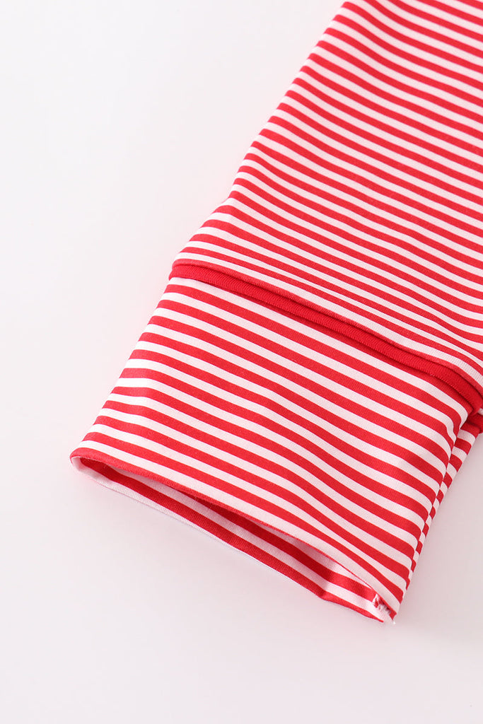 Adult Red Stripe Santa Embroidery Christmas Pajama Dress