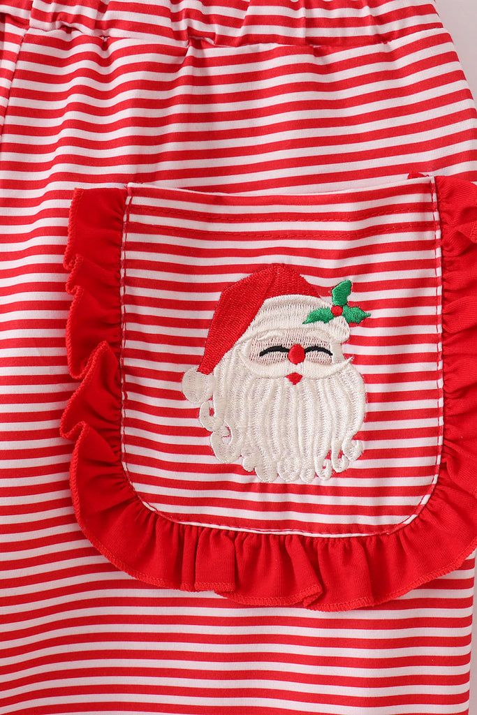 Adult Red Stripe Santa Claus Embroidery Christmas Pajama Pant