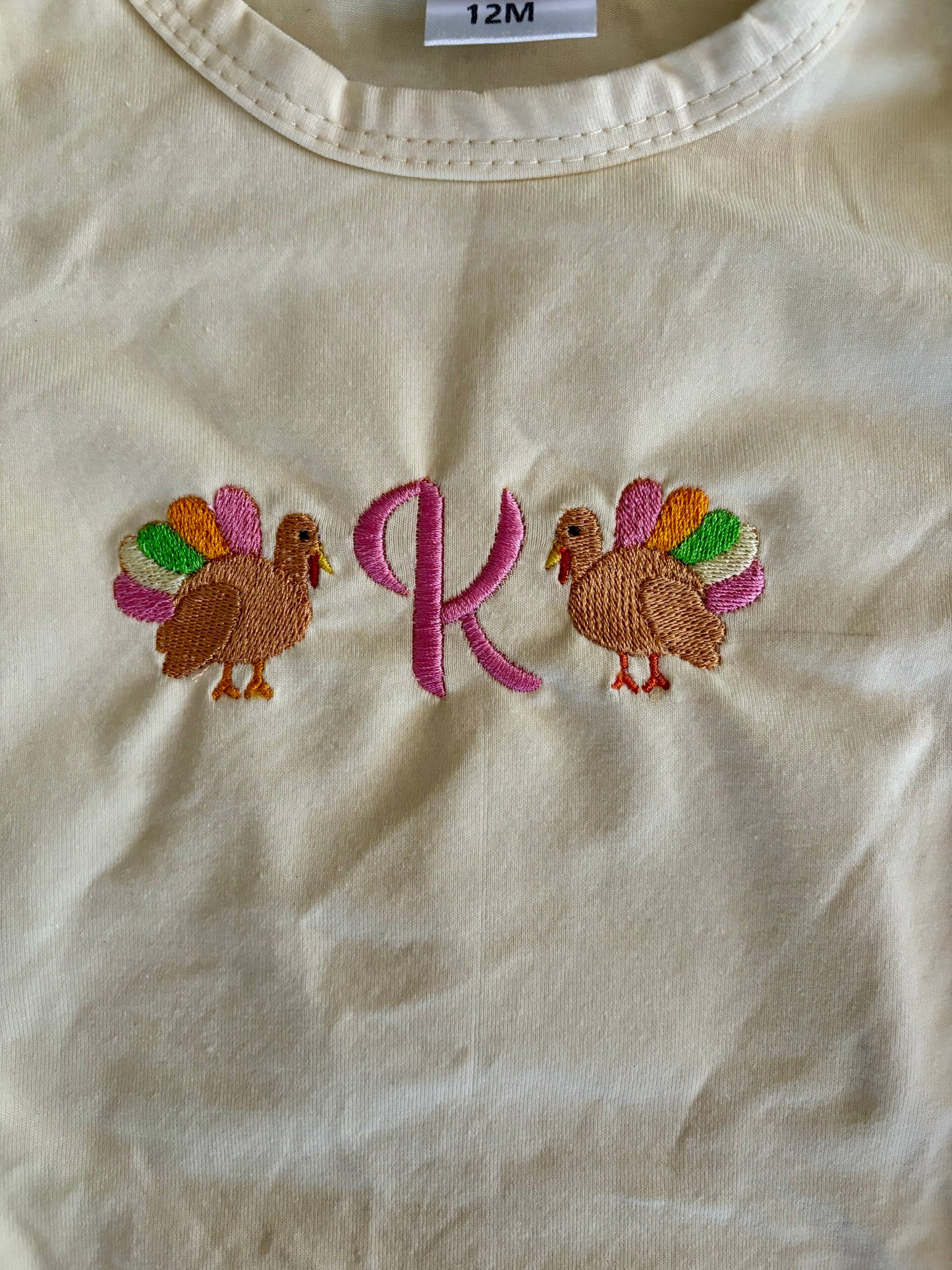 Custom Kids Embroidered Turkey Bubble or Tee